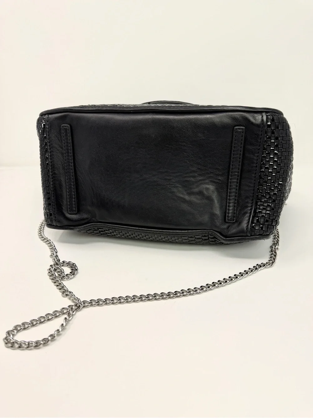 Tory Burch Robinson Black Basket Weave Leather Small Tote Satchel with Chain - Picture 13 of 16